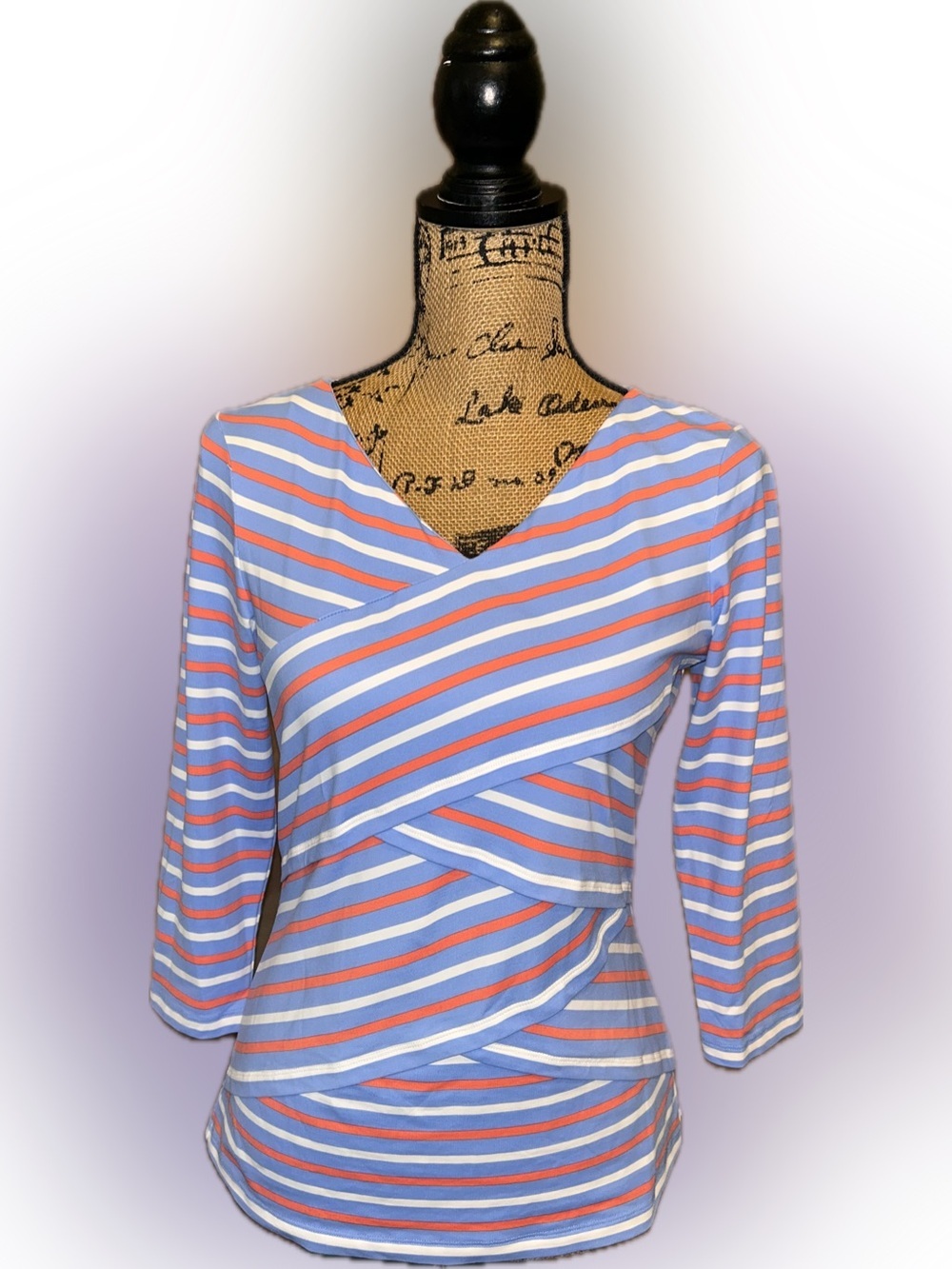 J McLaughlin Nicola Striped Wrap Colorful Preppy Bandage V Neck Shirt Top S